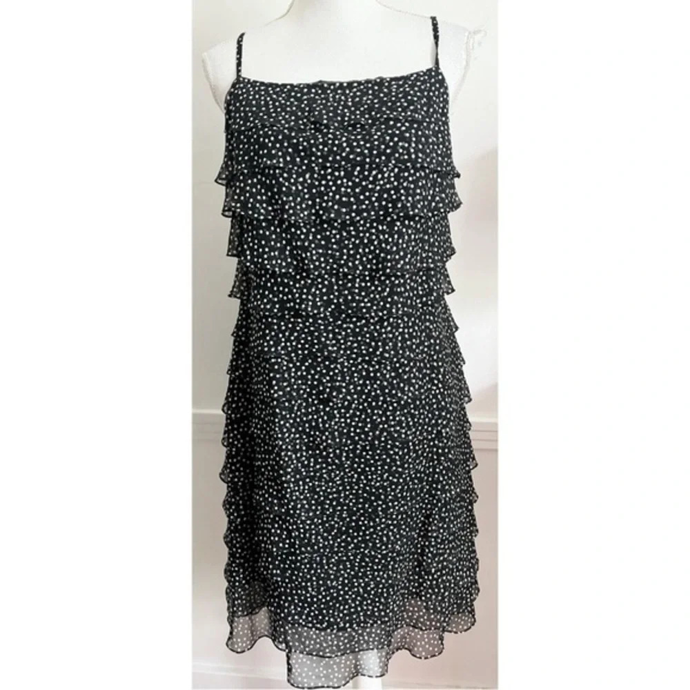 Talbots • Vintage Black Polka Dot Ruffle Mini Dress